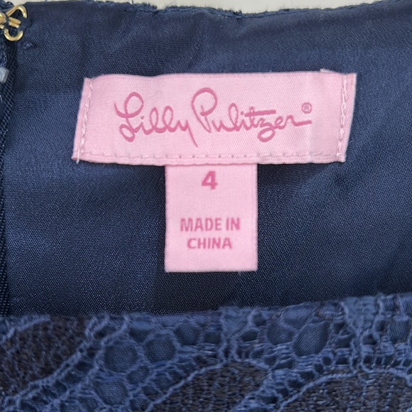 Lilly Pulitzer Lace Navy Blue Lined Dress Bow Fitted Straps Women’s Size 4 - Picture 2 of 8